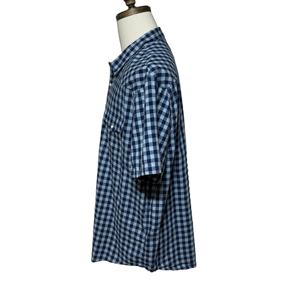Lucky Brand Shirt Mens XXL Blue Linen Blend Plaid Pearl Snap Western Classic Fit - Picture 5 of 9